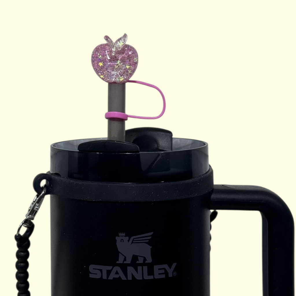 Pink Bling Apple Straw Topper