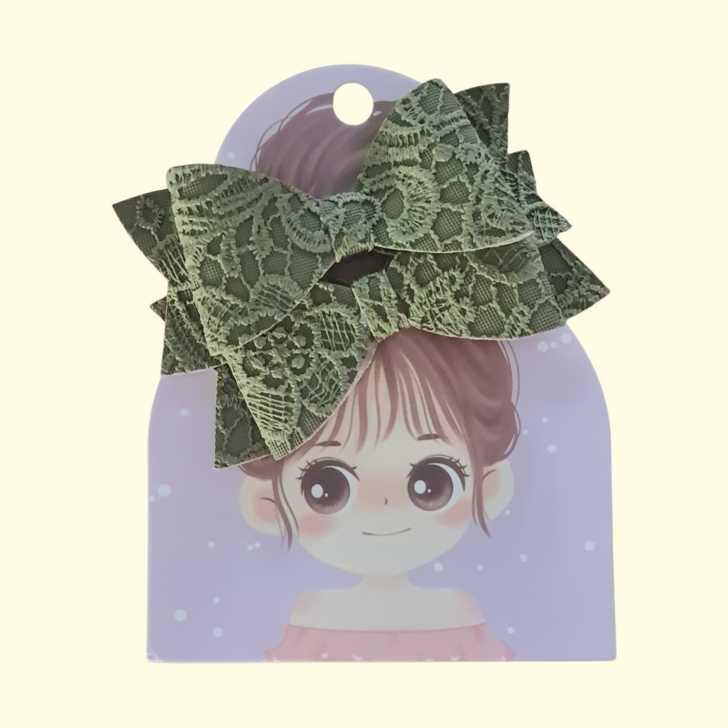 Lace Green Hair Bow x2