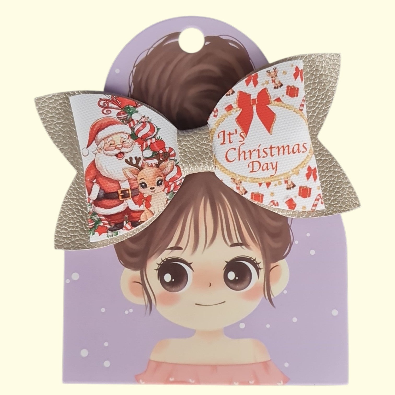 Gold Reindeer Santa Standard Hair Bow