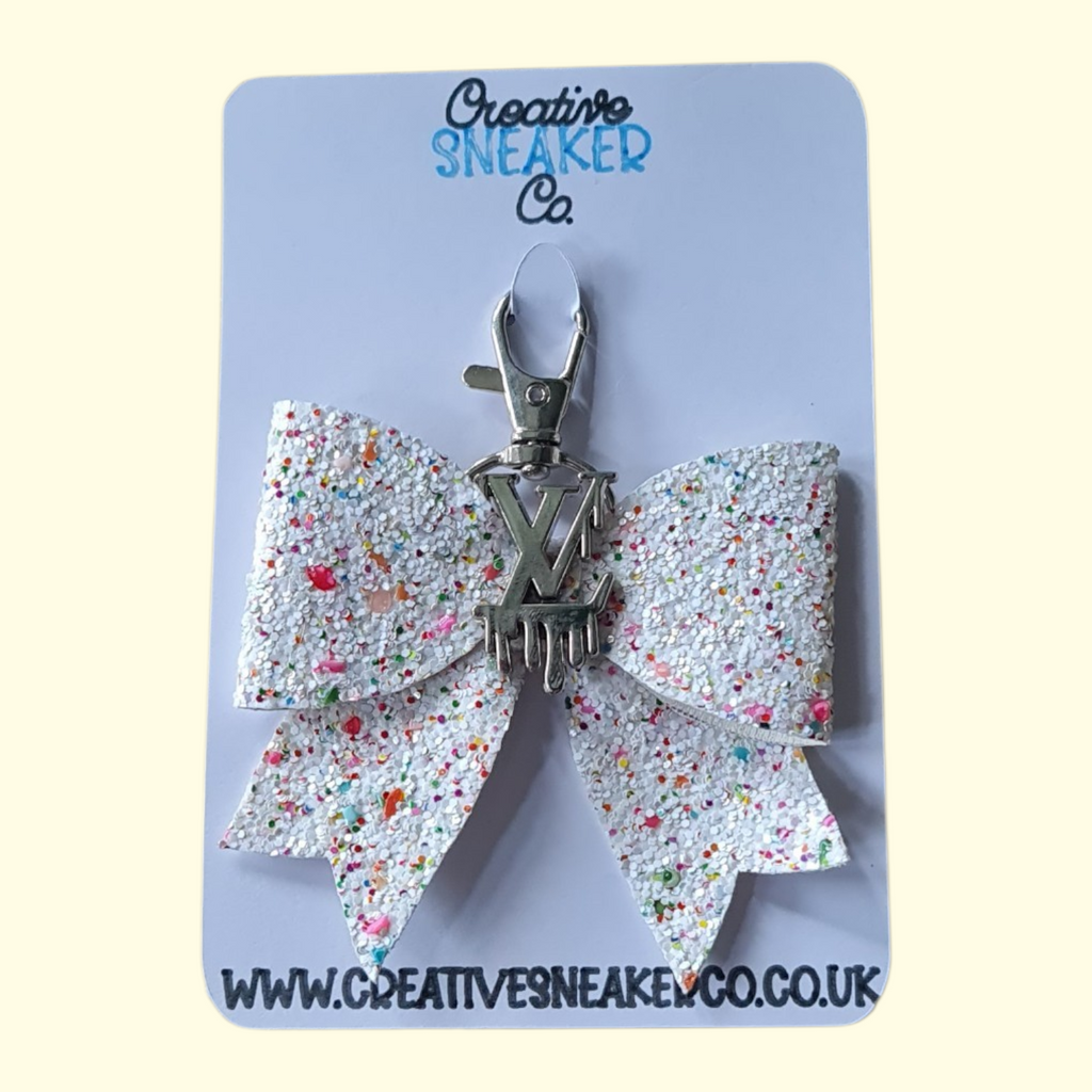 White Glitter Silver LV Drip Bag Charm