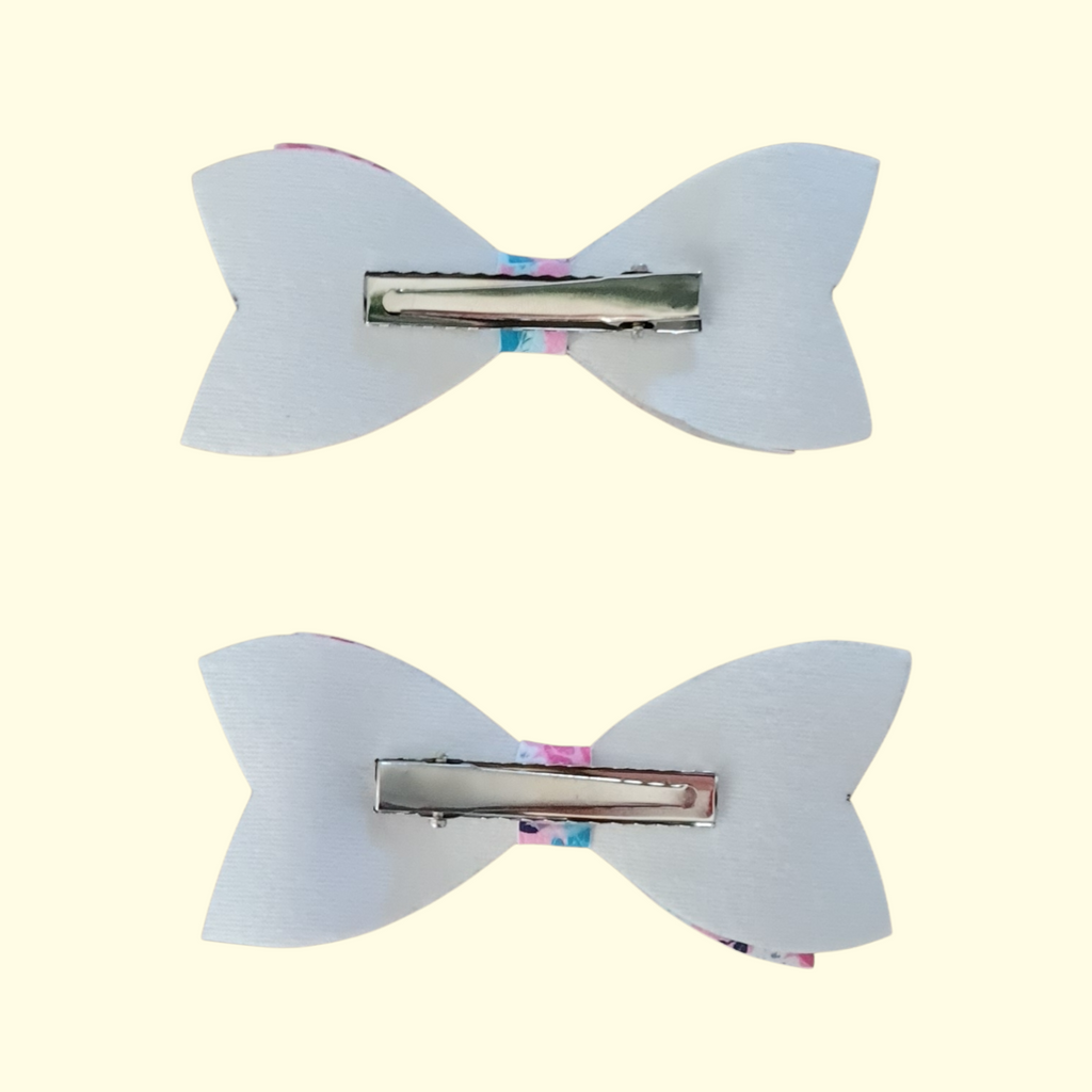 Floral Bright Pink Hair Bow x2