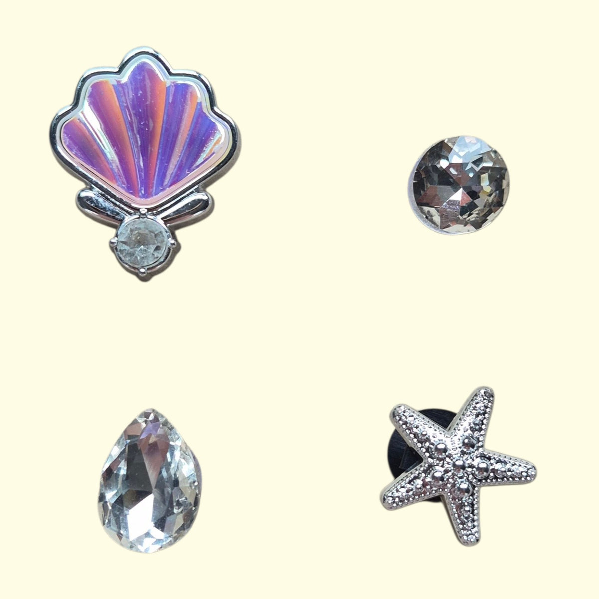 Silver Bling Seashell Crocs Charms x4