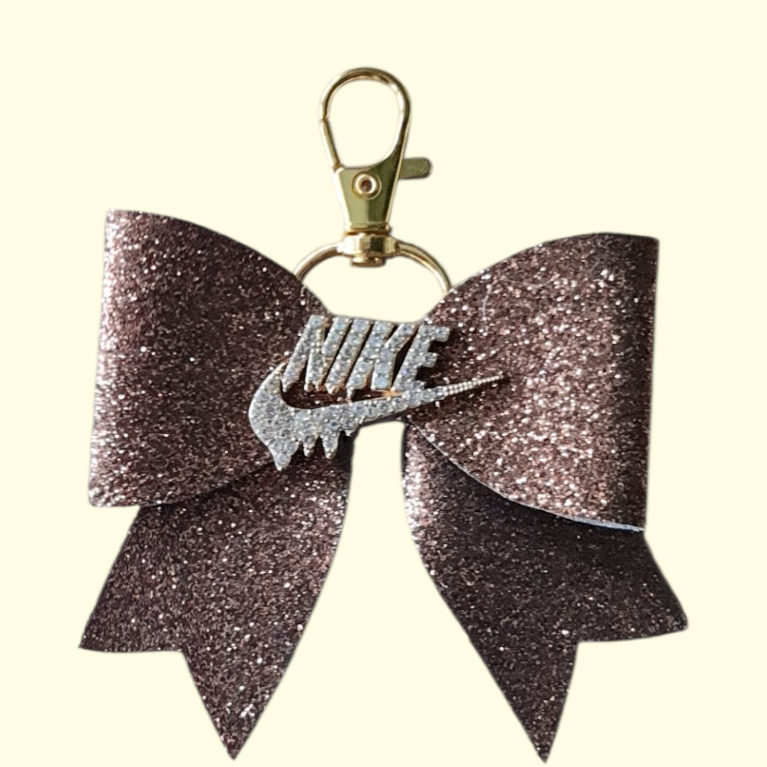 Brown Glitter Gold Nike Swoosh Bag Charm