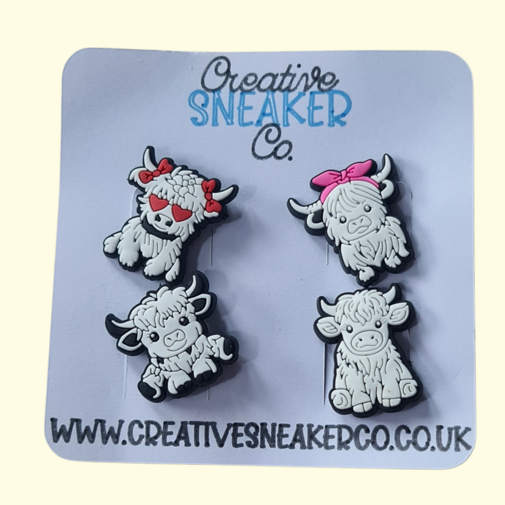 Highland Cows White Crocs Charms x4