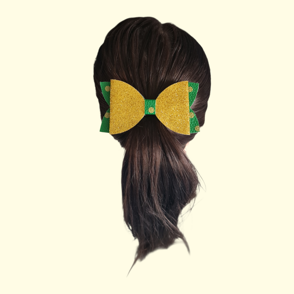 Gold and Green Hair Bow