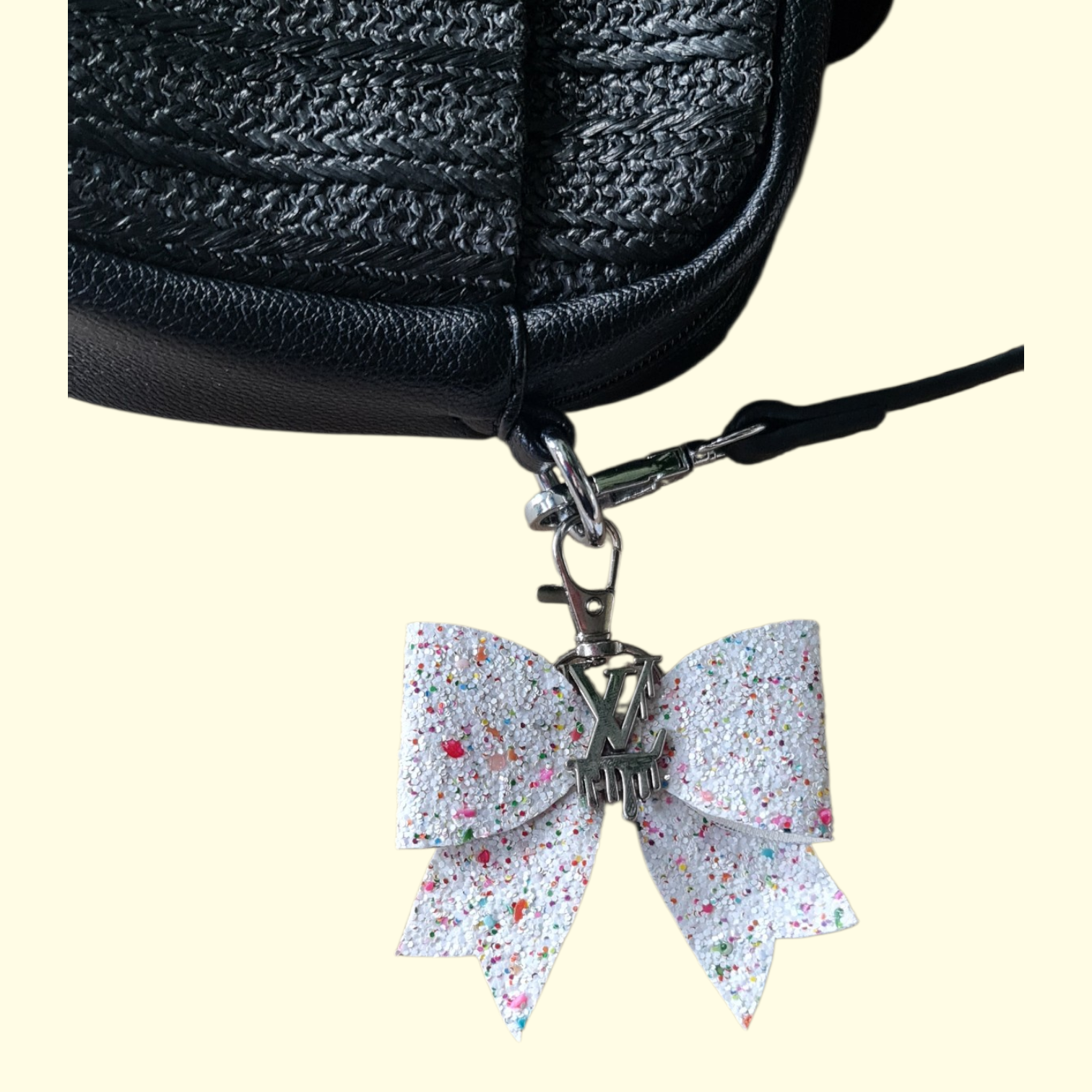 White Glitter Silver LV Drip Bag Charm