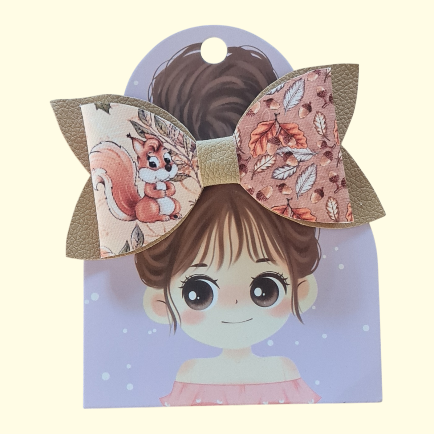 Autumn Squirrel Beige Hair Bow