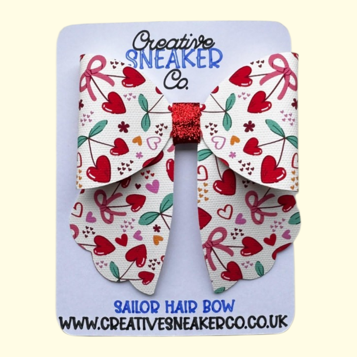 Cherry Heart Sailor Hair Bow