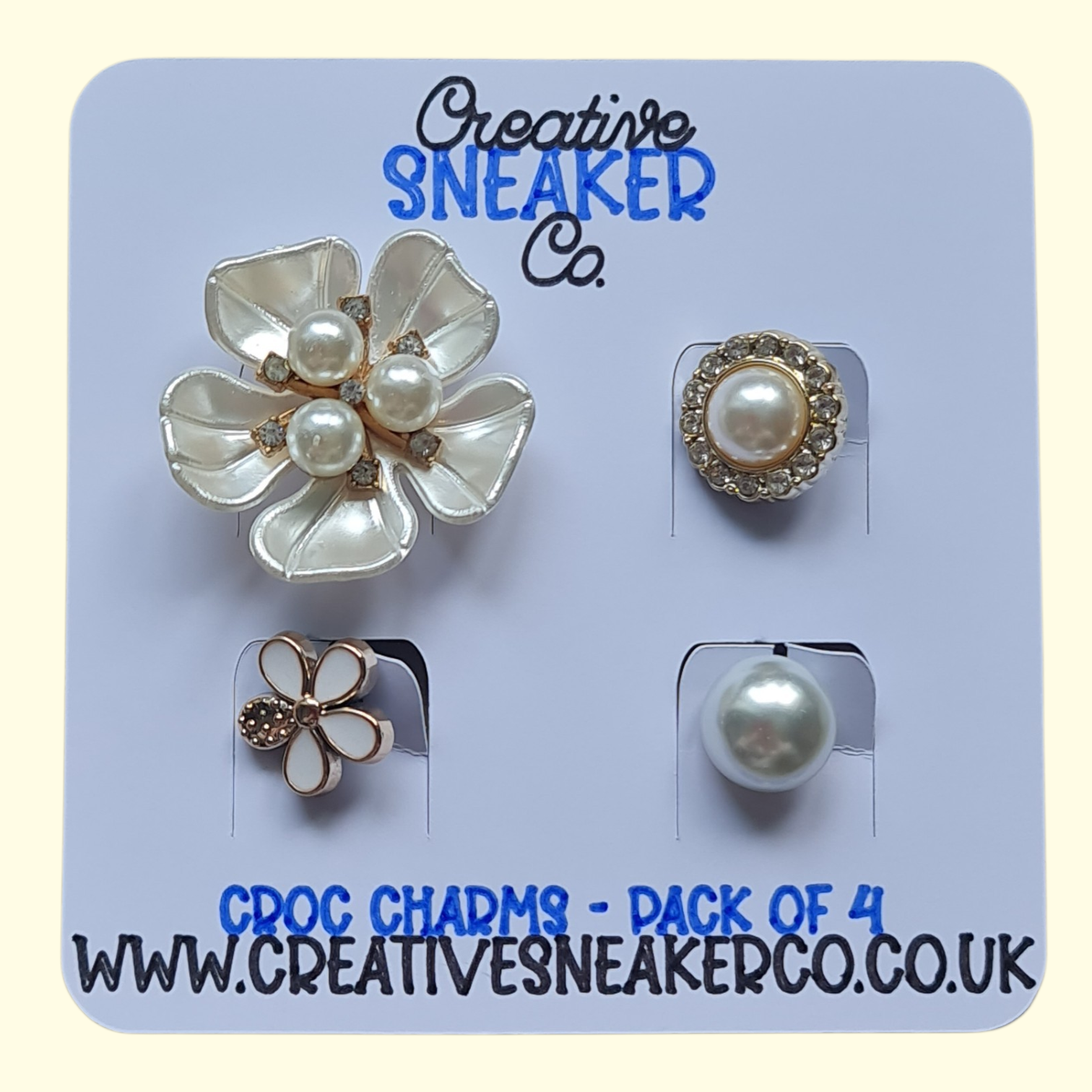 Gold Pearl Flower Crocs Charms x4