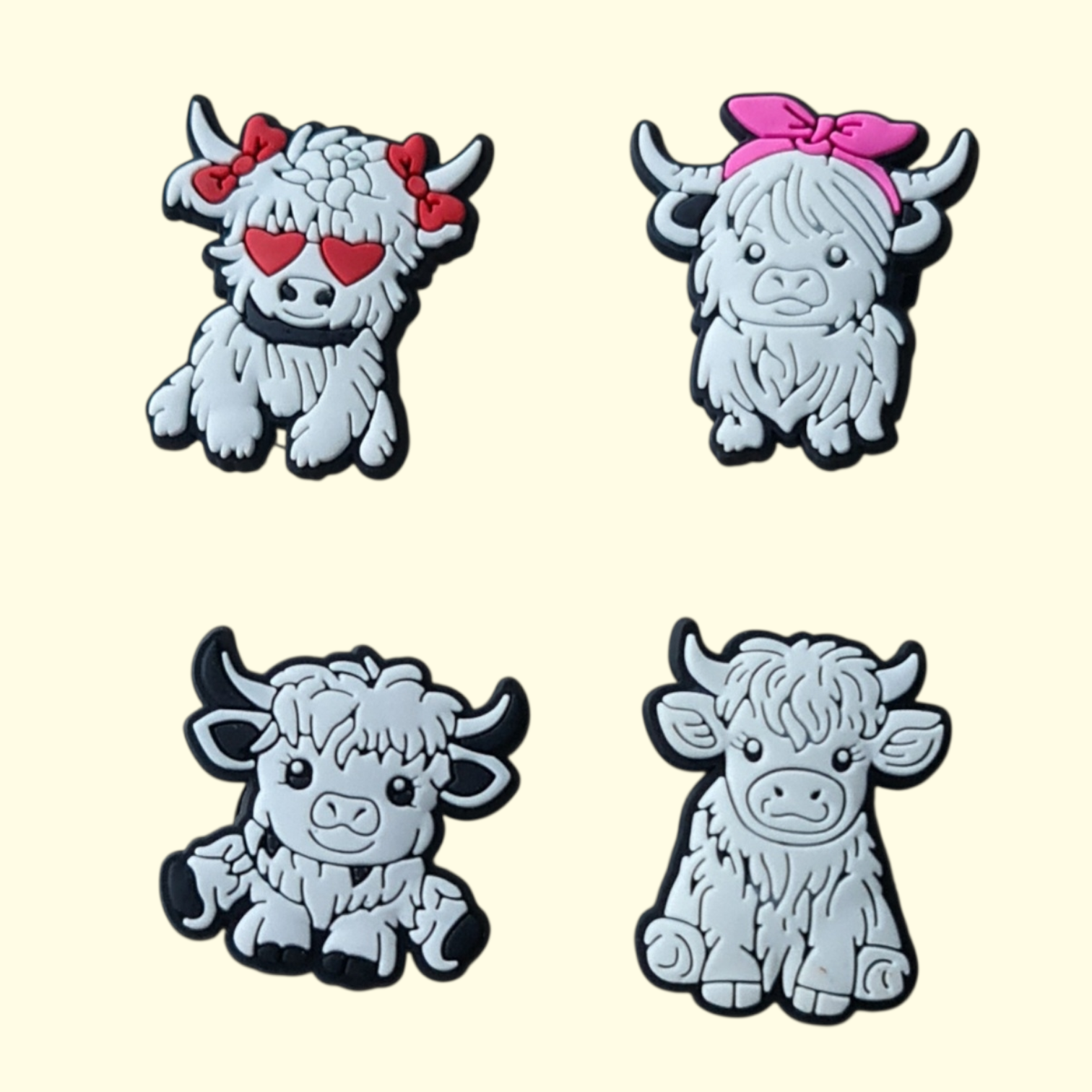 Highland Cows White Crocs Charms x4