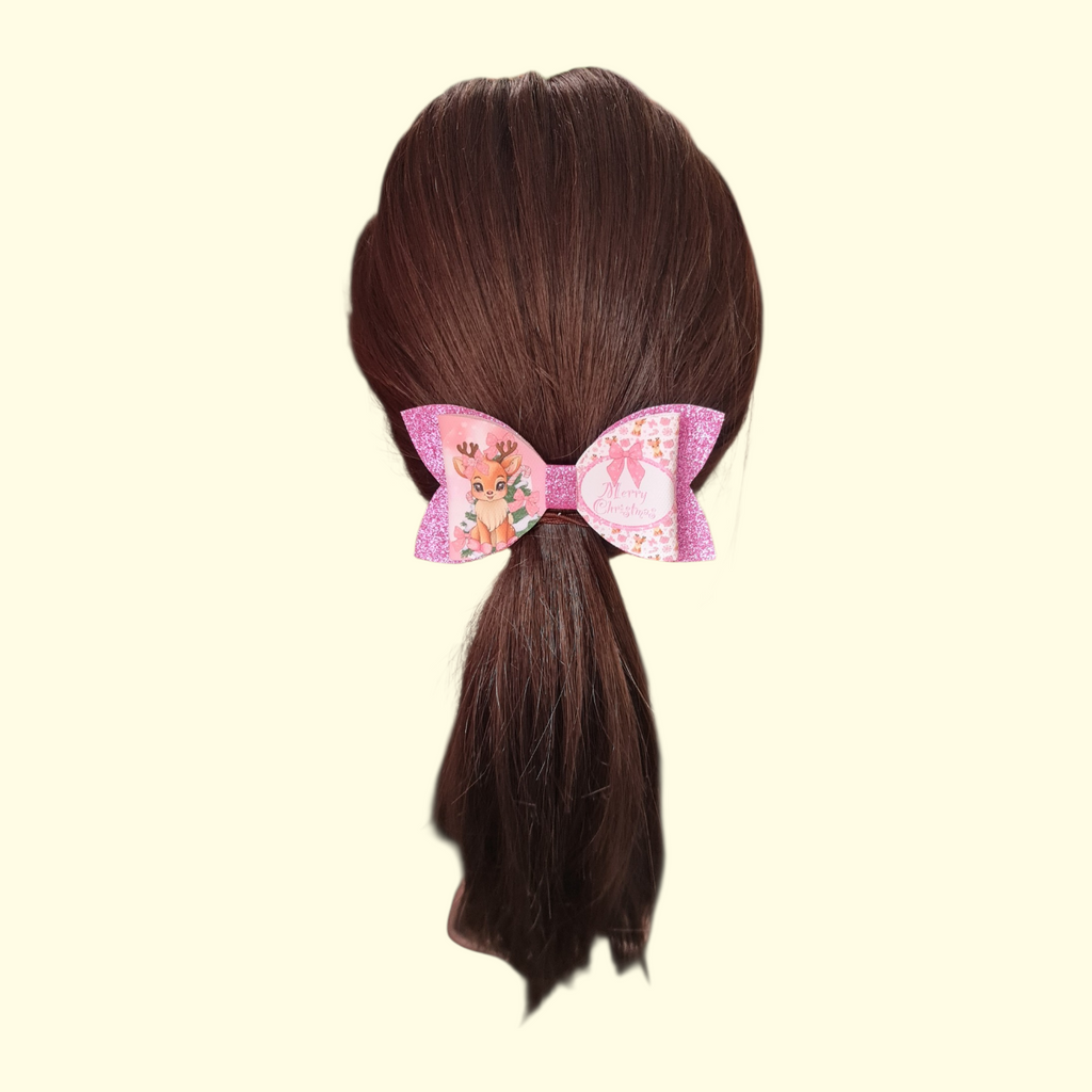 Pink Reindeer Standard Hair Bow