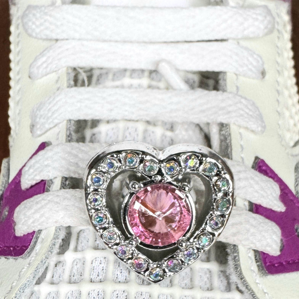 Silver Bling Pink Heart Shoelace Charms