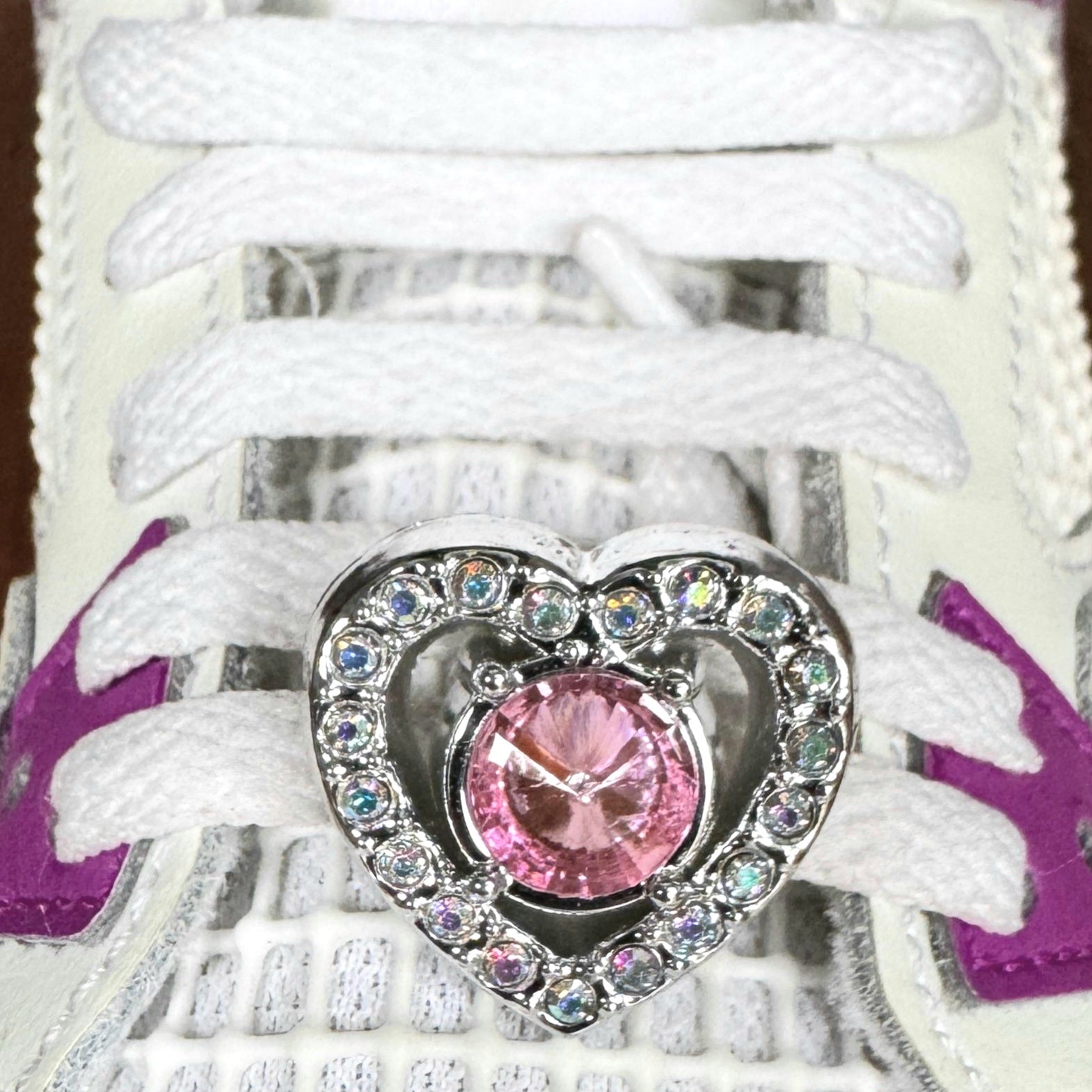 Silver Bling Pink Heart Shoelace Charms