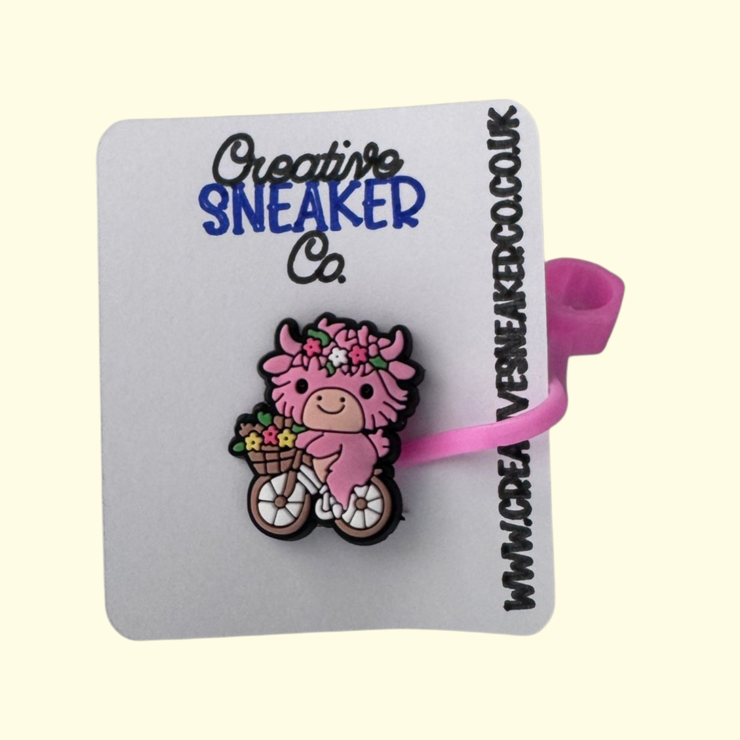 Highland Cow Pink Bike Straw Topper