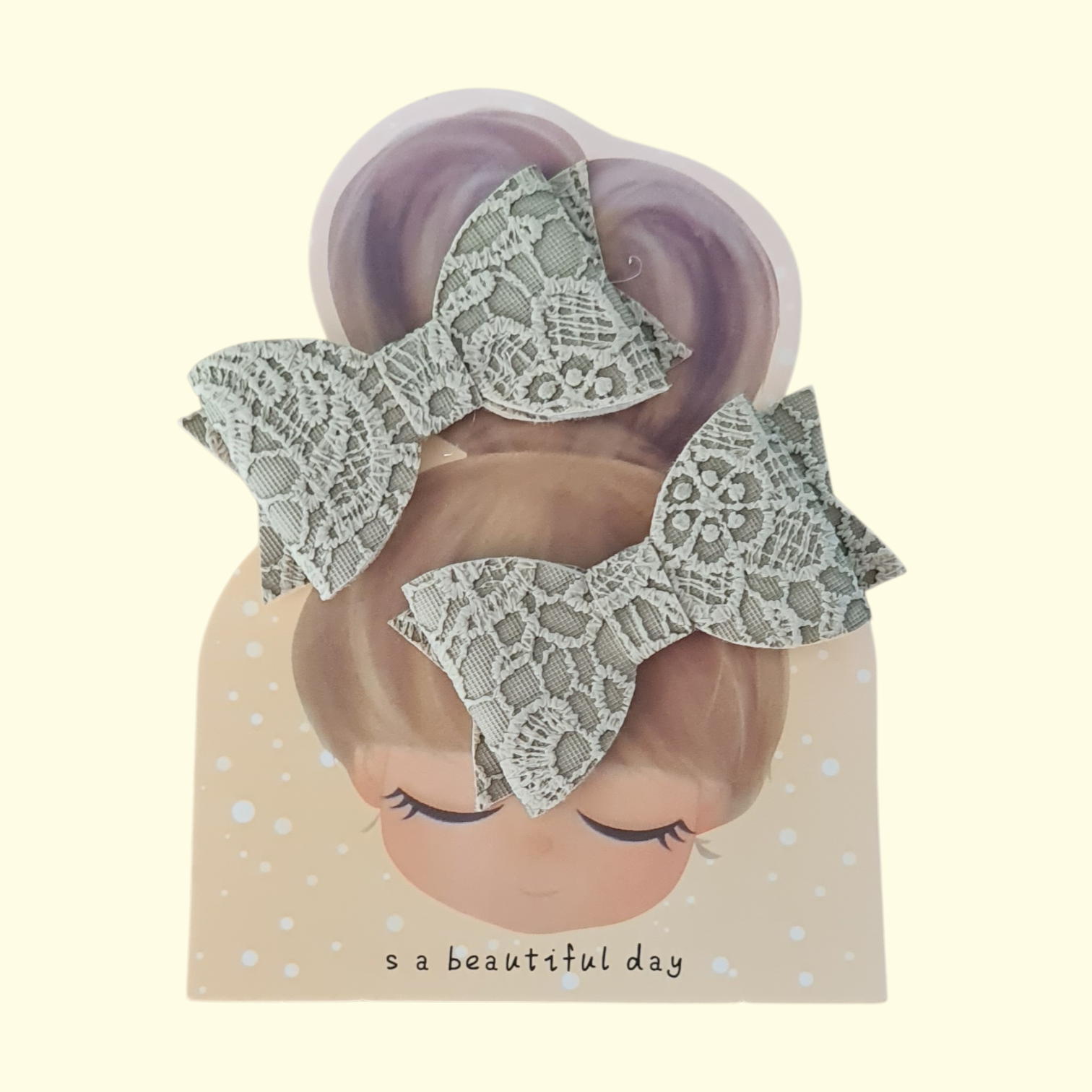 Lace Khaki Hair Bow x2