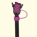 Highland Cow Pink Bow Straw Topper