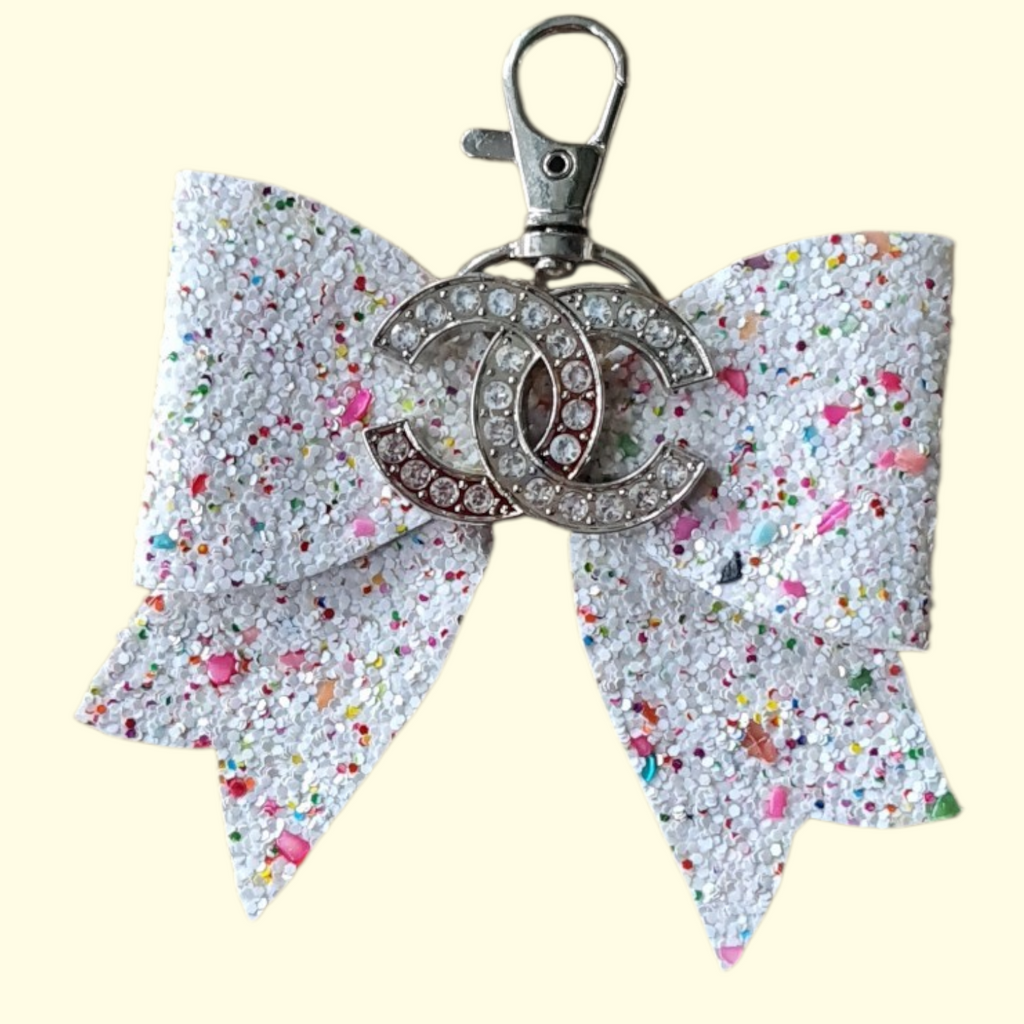 White Glitter Silver Chanel Bag Charm