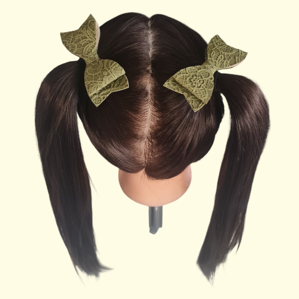 Lace Green Hair Bow x2