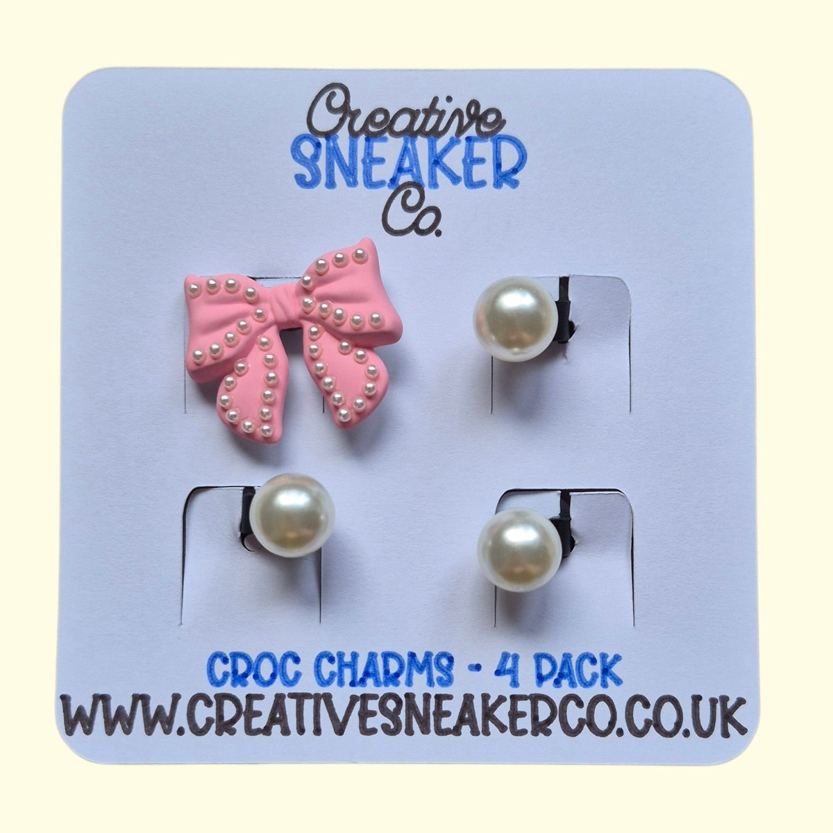 Pink Pearl Bow Bling Crocs Charms x4