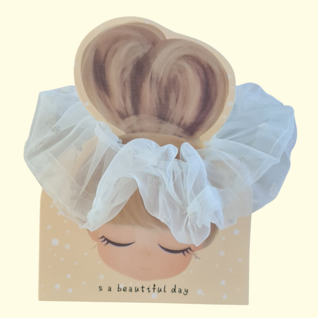 Puff Heart White Hair Scrunchie