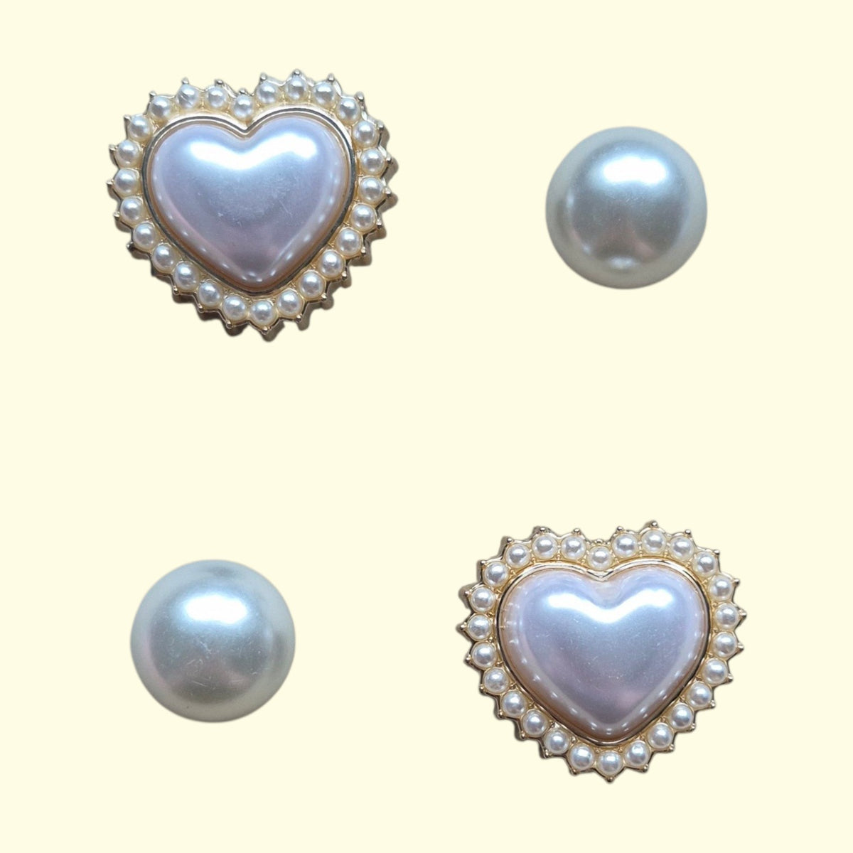 Gold Pearl Heart Crocs Charms x4