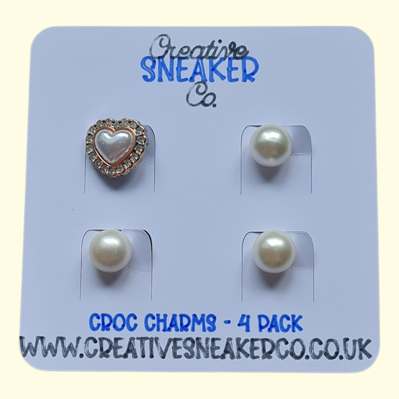Gold Pearl Heart Crocs Charms x4