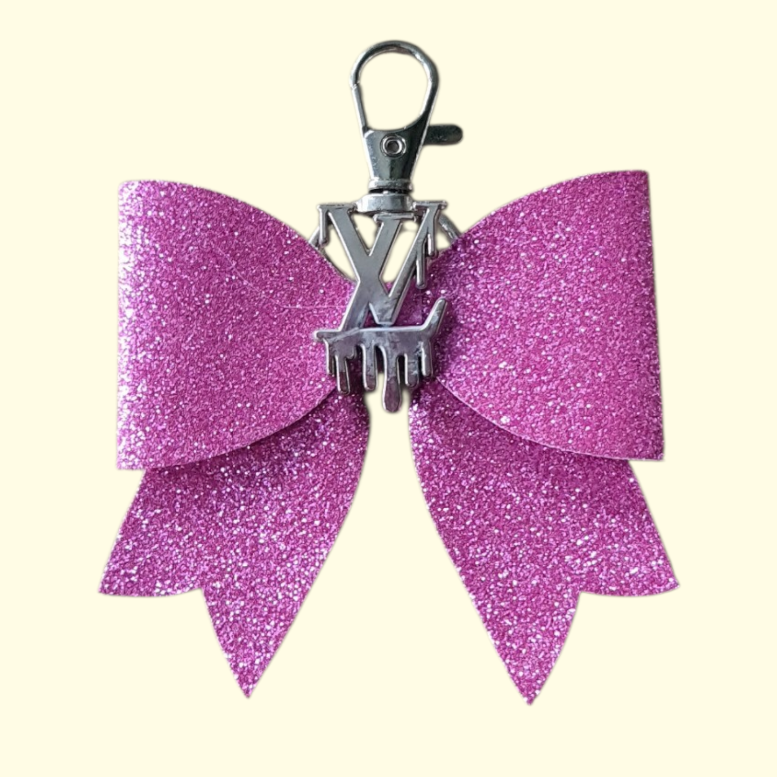Pink Glitter Silver LV Drip Bag Charm