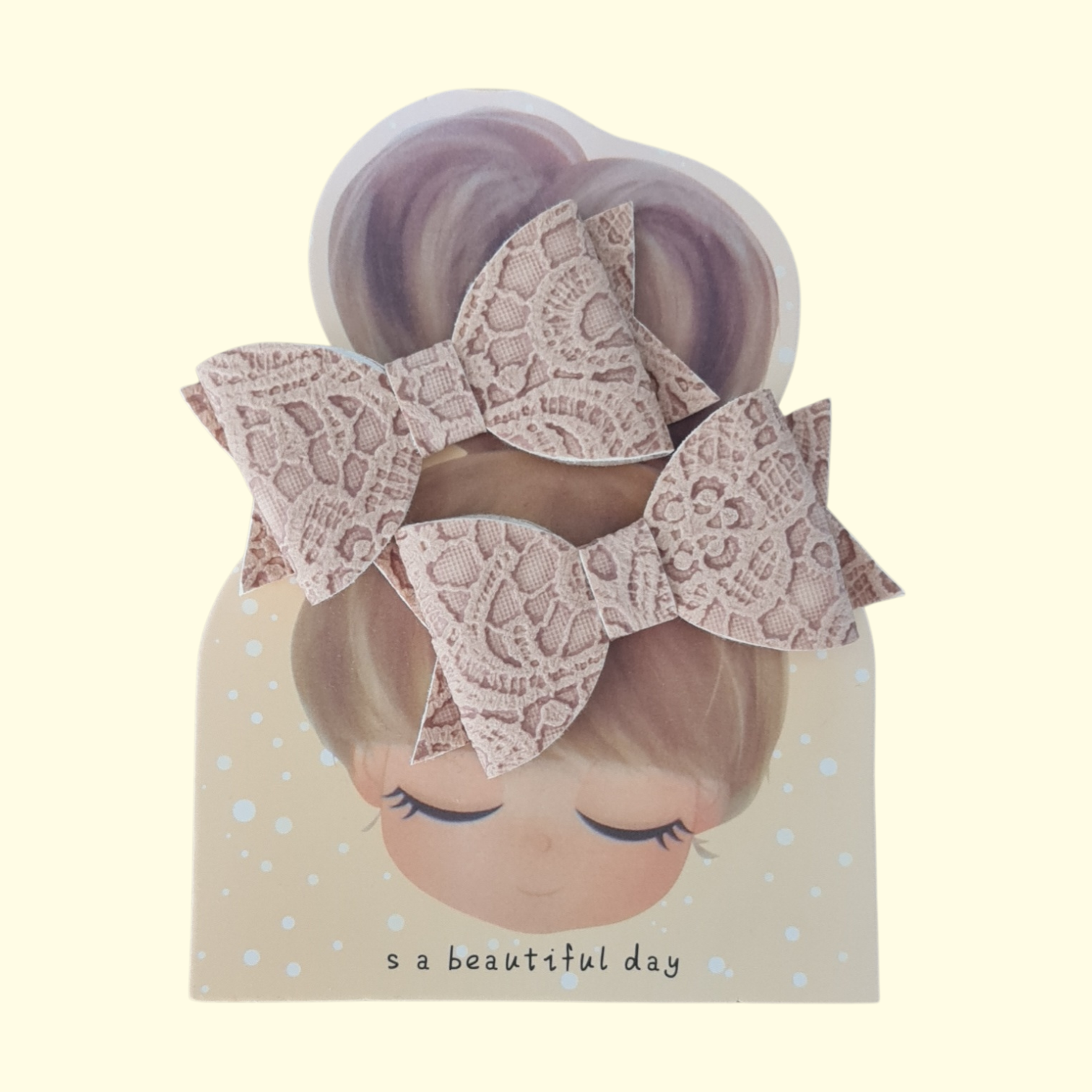 Lace Beige Hair Bow x2