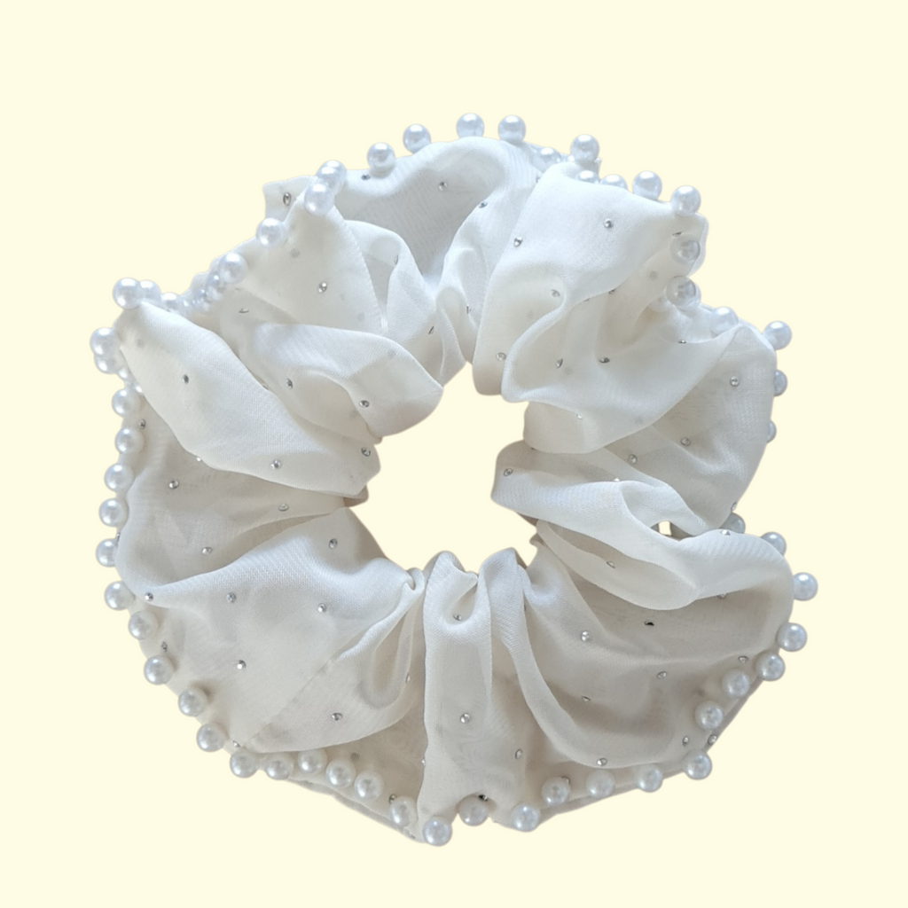 Puff Pearl White Hair Scrunchie