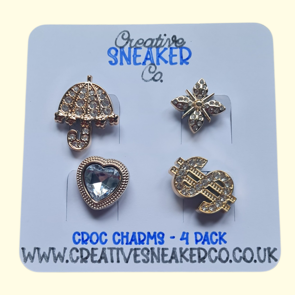 Gold Bling Umbrella Crocs Charms x4