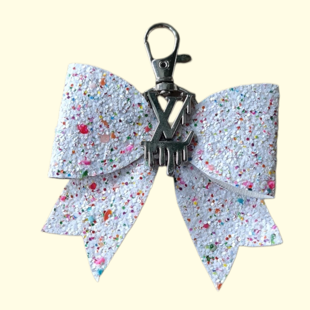 White Glitter Silver LV Drip Bag Charm