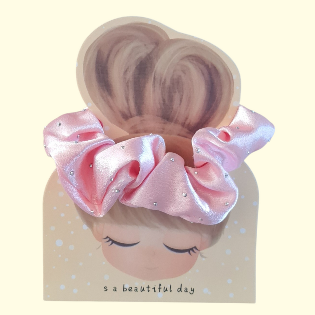 Satin Diamanté Pink Hair Scrunchie