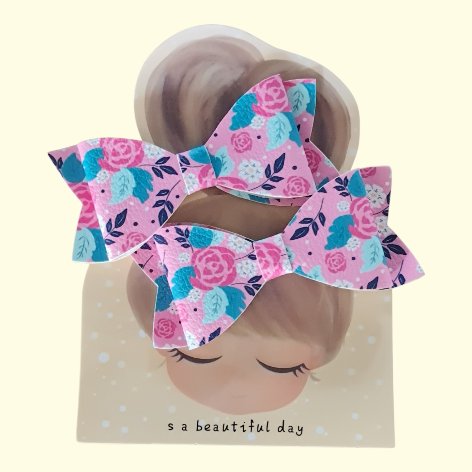 Floral Bright Pink Hair Bow x2
