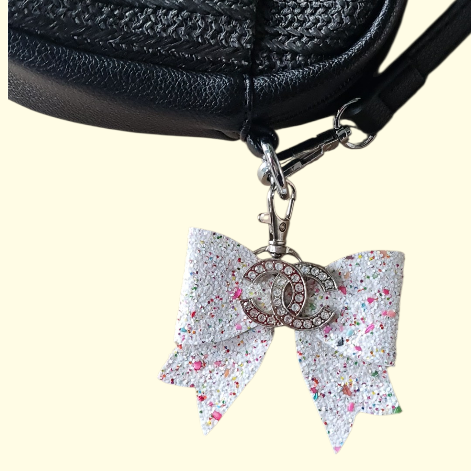 White Glitter Silver Chanel Bag Charm