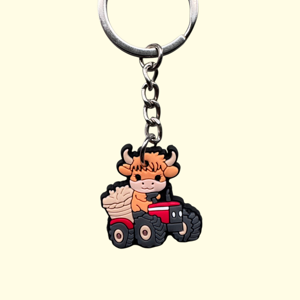 Highland Cow Tractor Keyring
