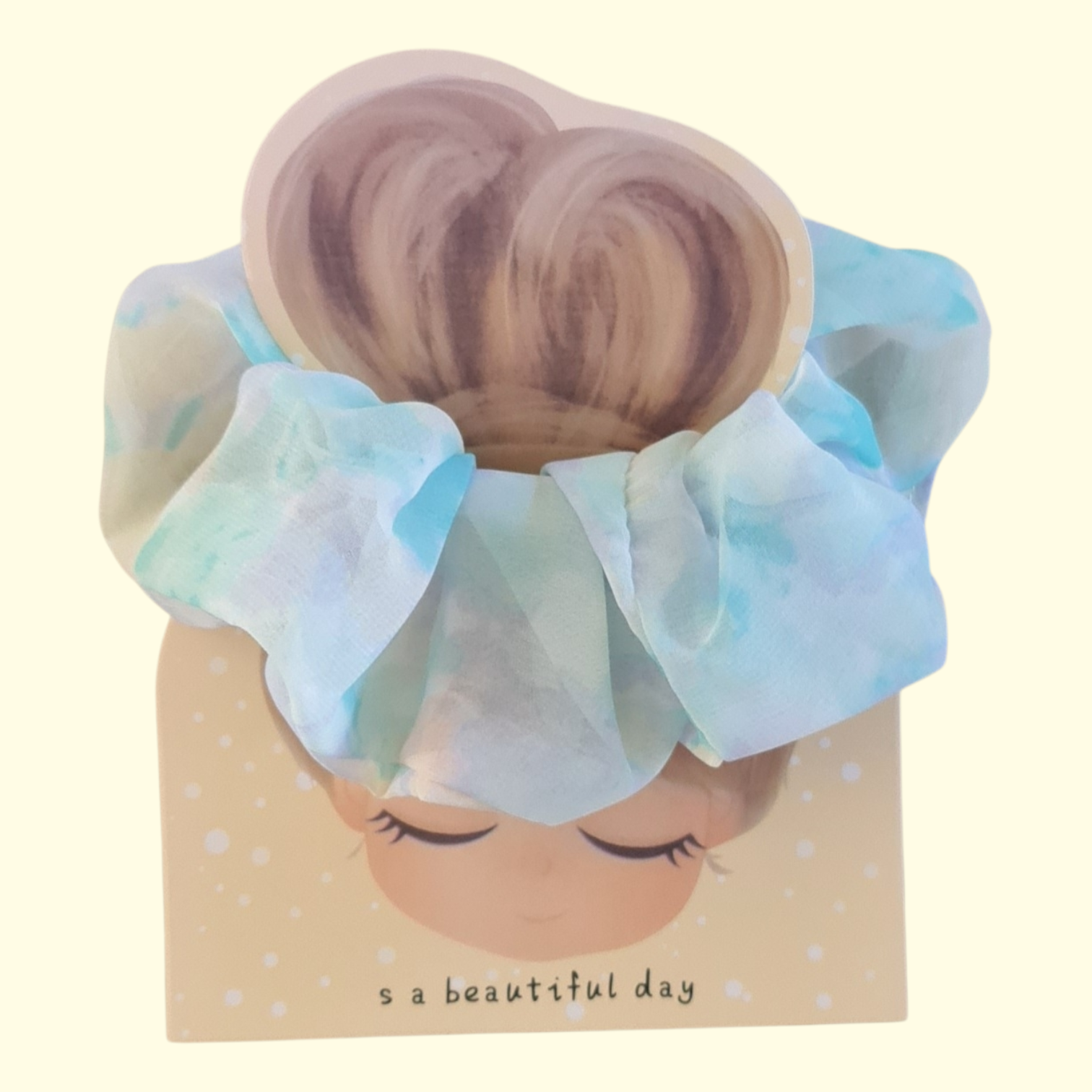 Puff Teal Print Hair Scrunchie