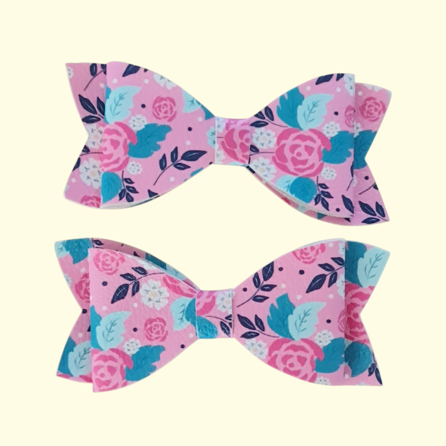 Floral Bright Pink Hair Bow x2