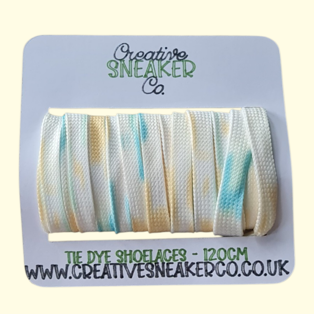 Tie Dye Flat Shoelaces 120cm Yellow and Blue