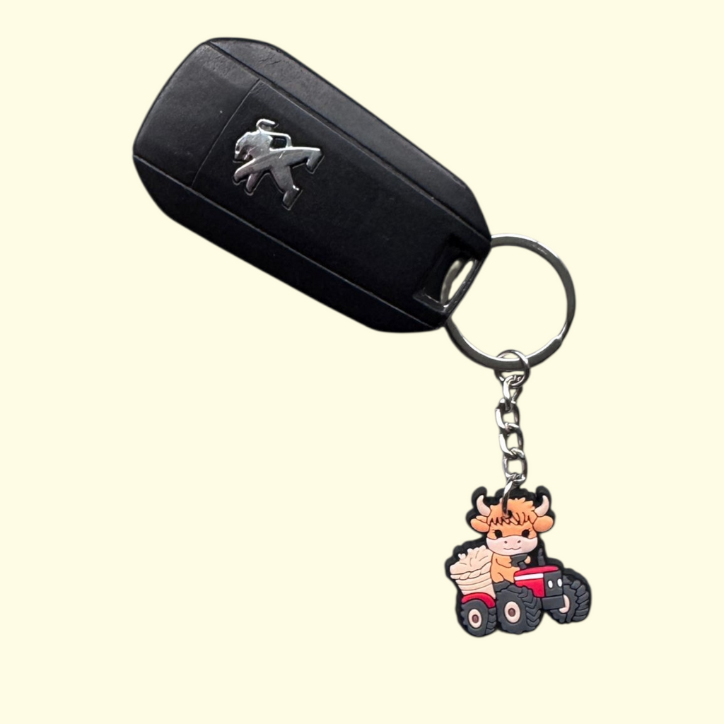 Highland Cow Tractor Keyring