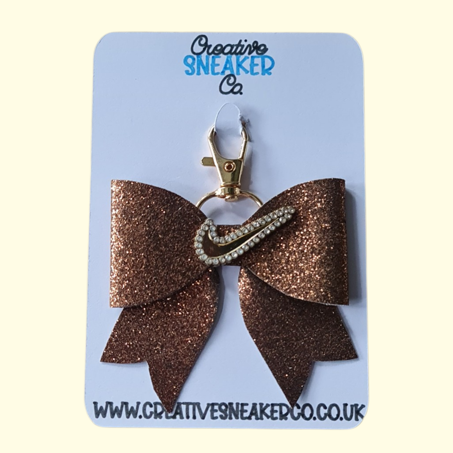Brown Glitter Gold Swoosh Bag Charm