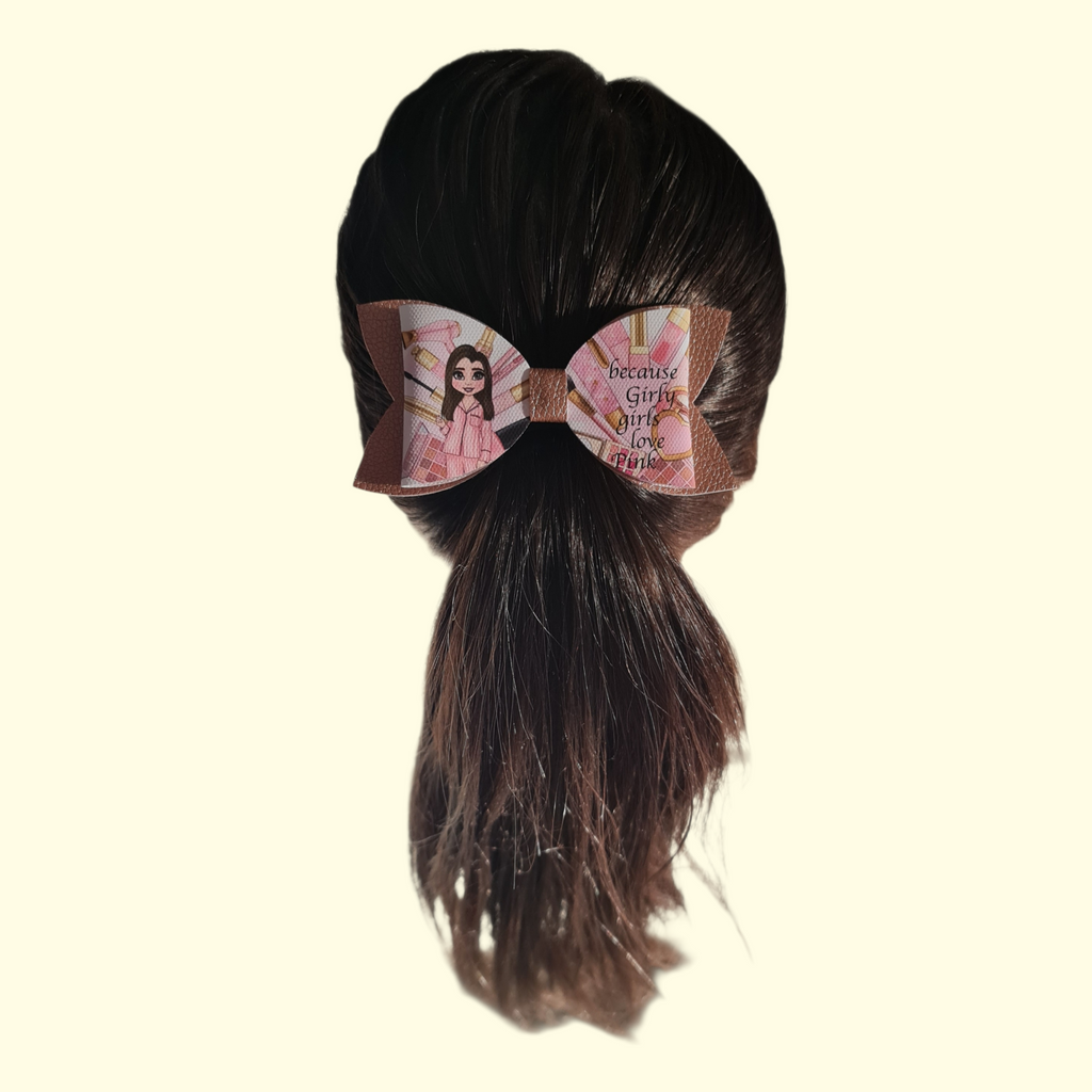 Girly Pink Brunette Hair Bow