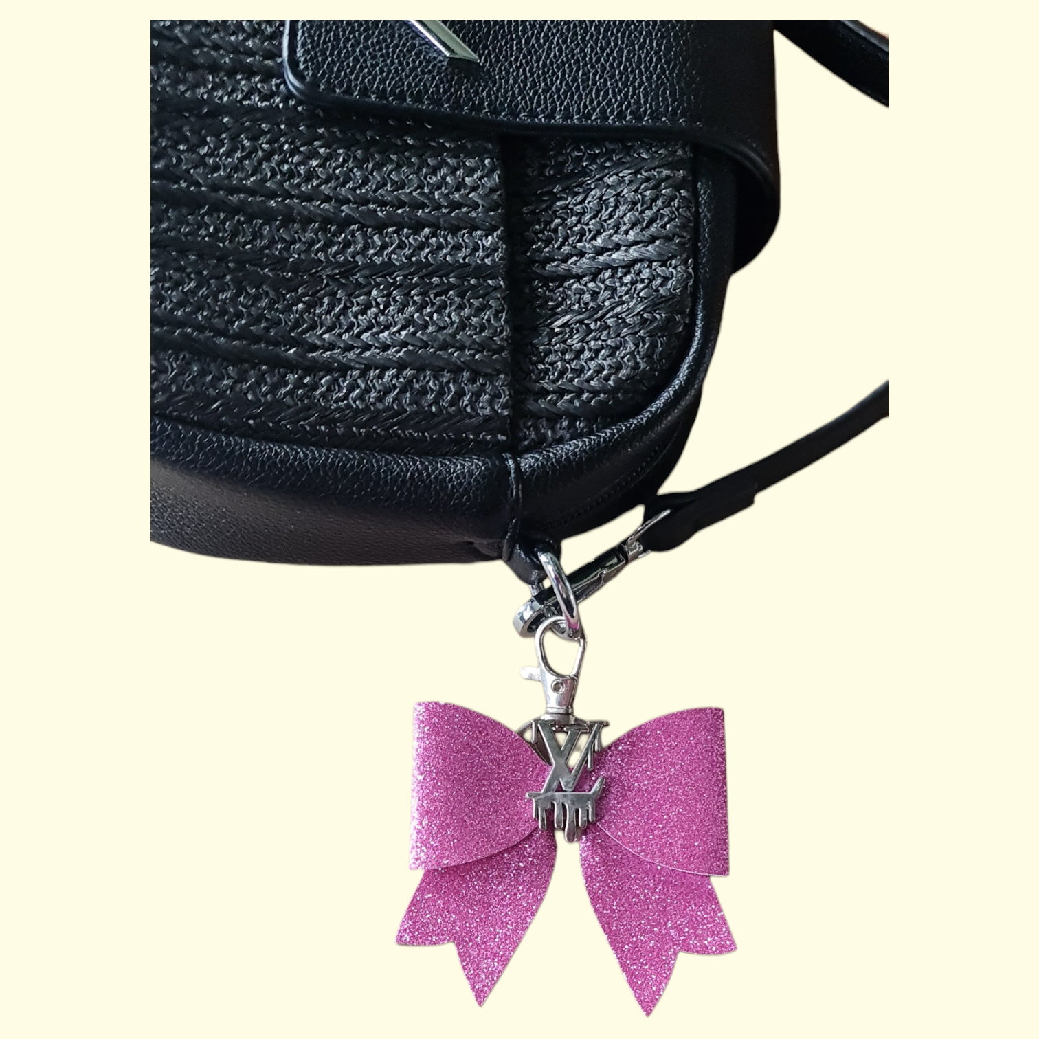 Pink Glitter Silver LV Drip Bag Charm