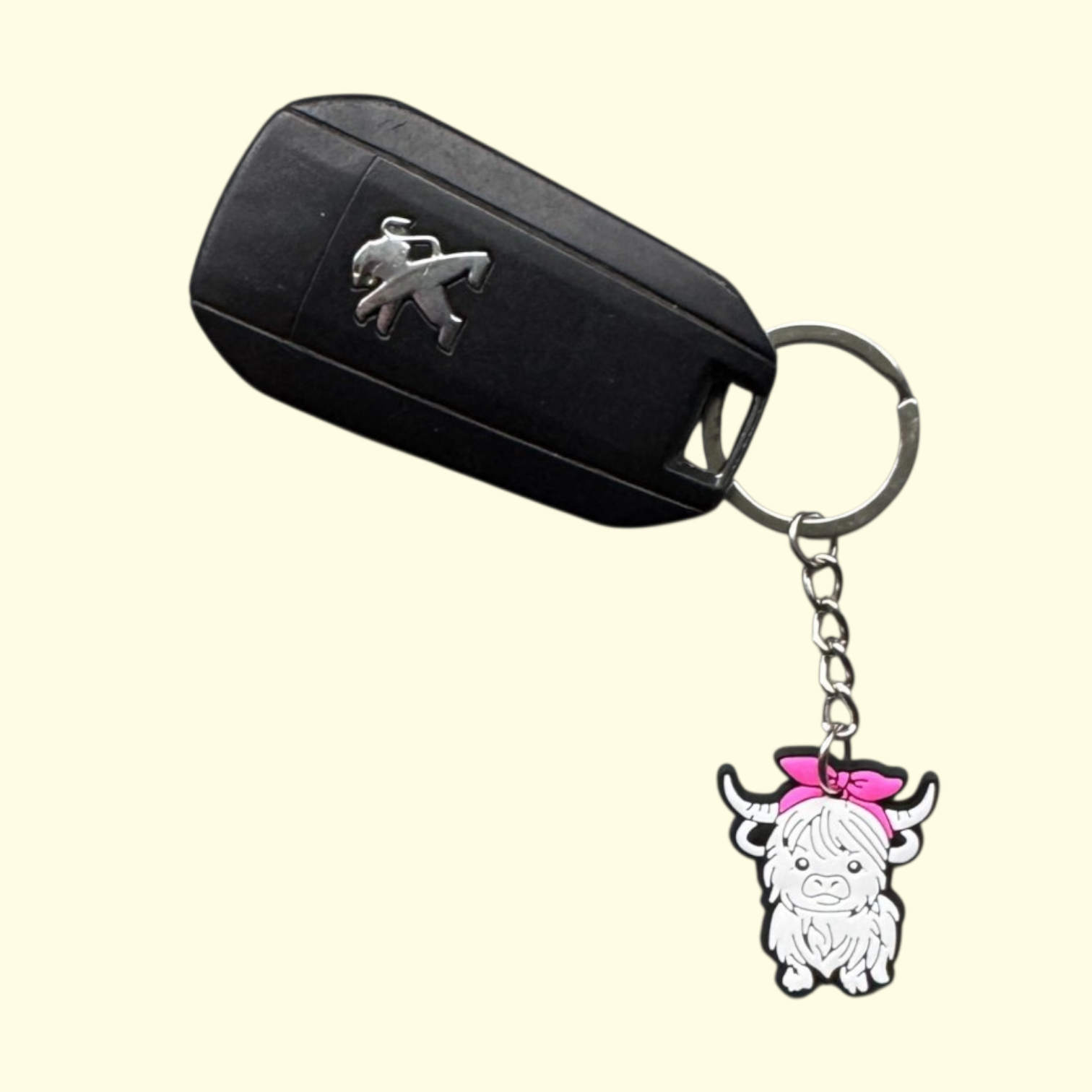 Highland Cow White Bow Standing Keyring