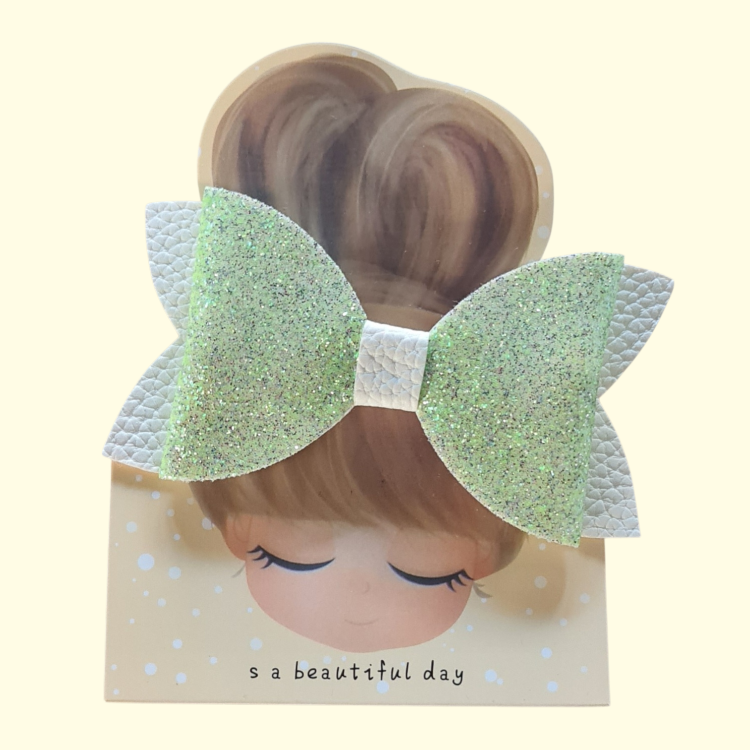 Ivory and Green Hair Bow