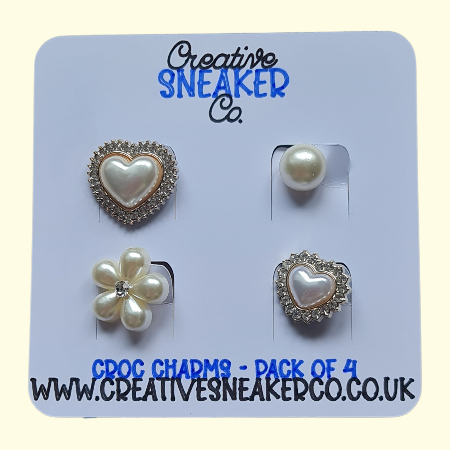 Gold Pearl Heart Crocs Charms x4