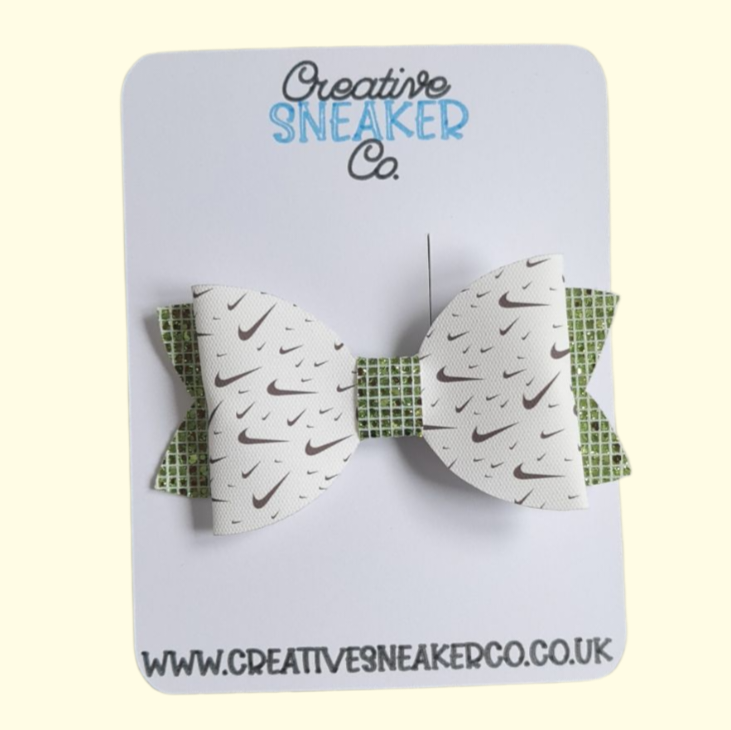 Swoosh Chunky Green Glitter Hair Bow