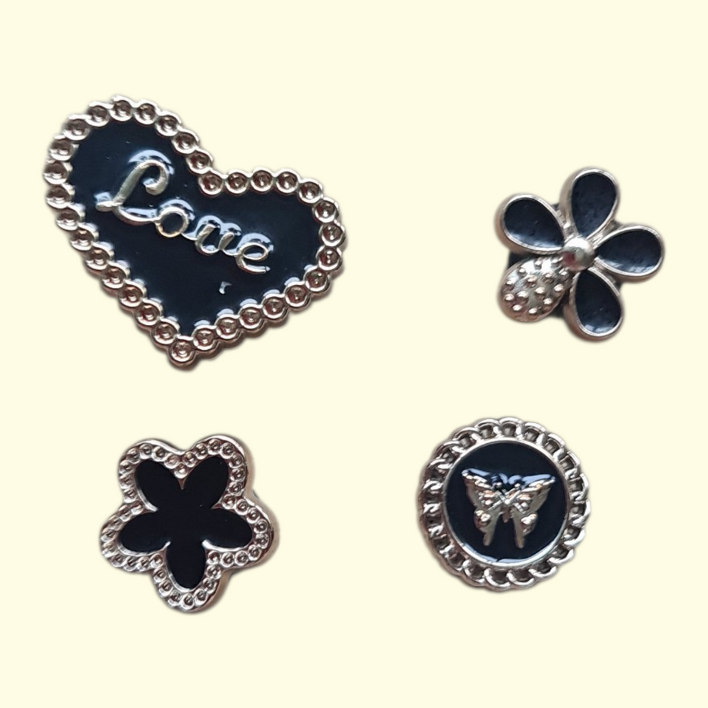 Black Gold Love Bling Crocs Charms x4