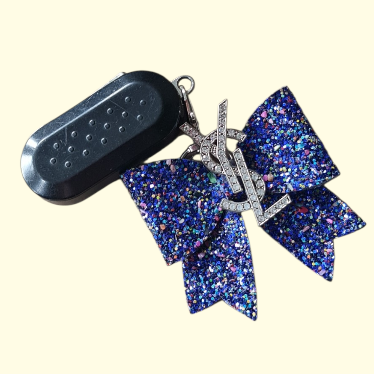 Navy Blue Glitter Silver YSL Bag Charm