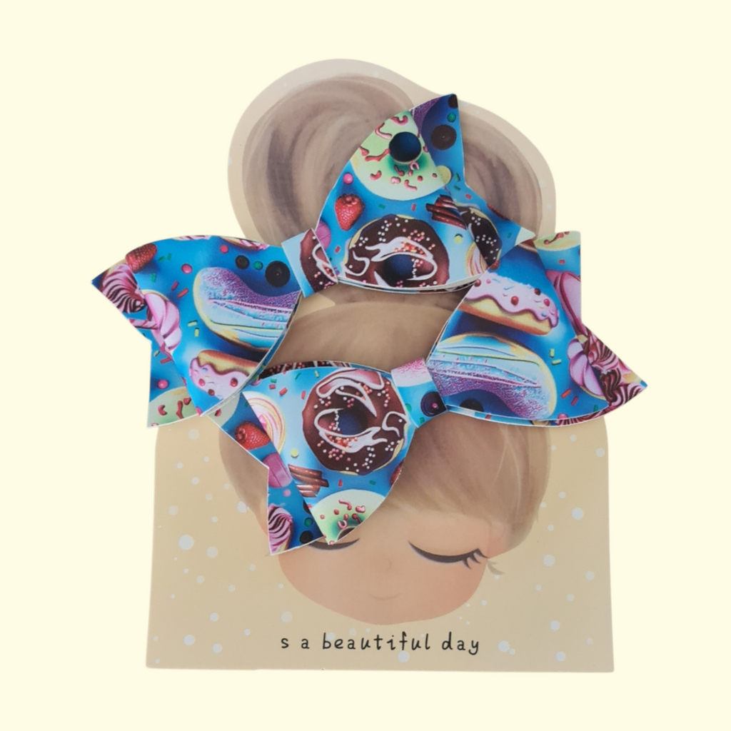 Donut Blue Hair Bow x2