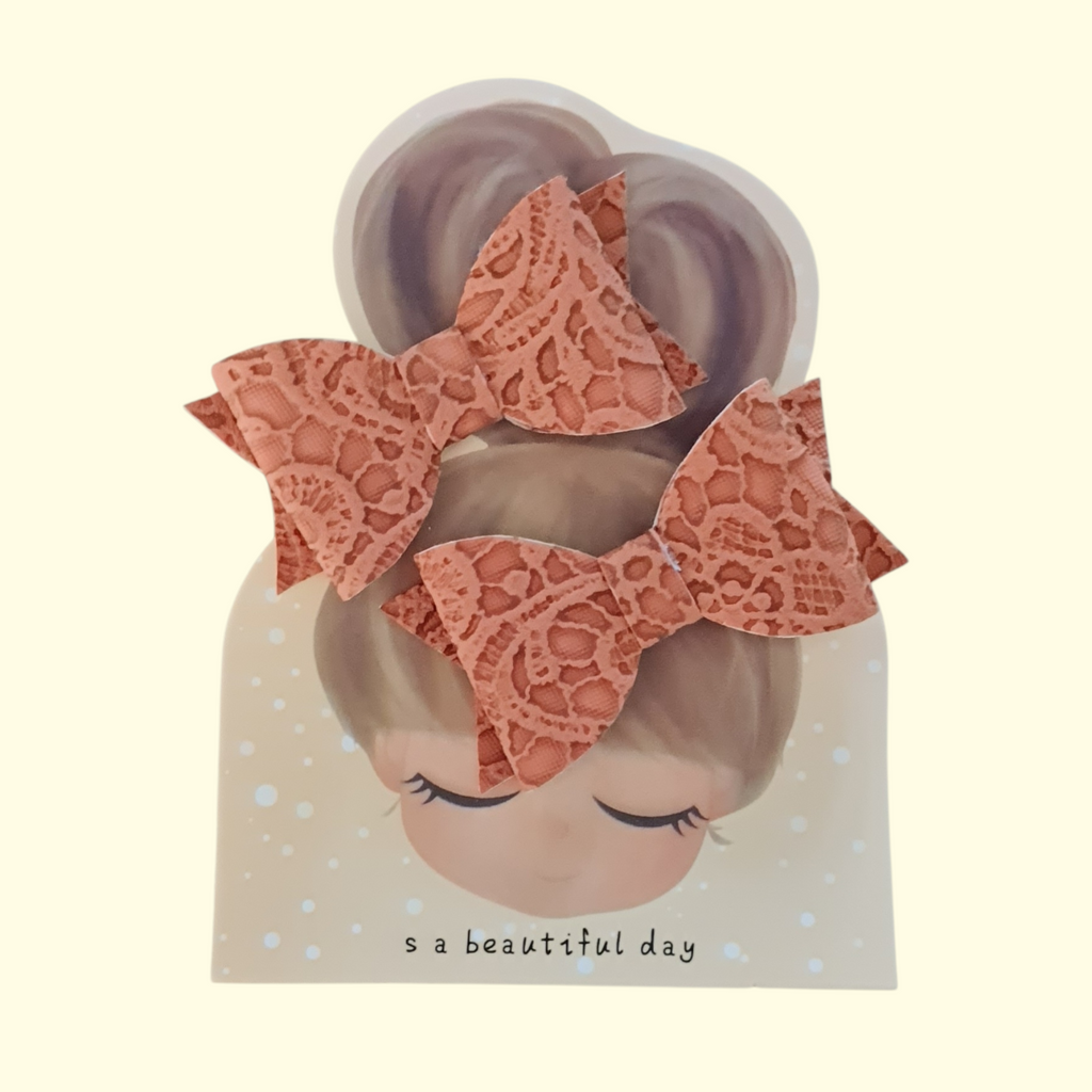 Lace Orange Hair Bow x2